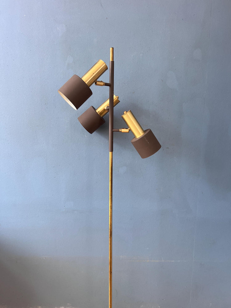Vintage Brown Metal Dijkstra Brass Space Age Floor Lamp