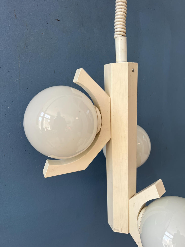 Mid Century White Bony Design Pendant Lamp with Opaline Glass Shades