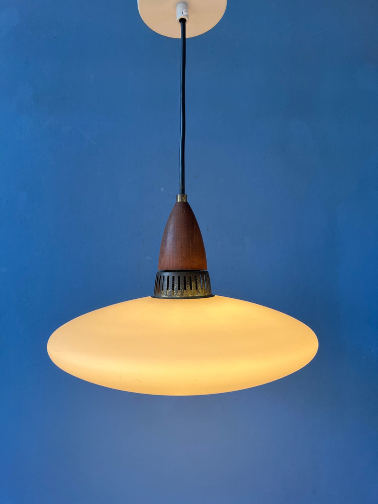 Milk Glass Pendant Light - Philips Style Light Fixture - Louis Kalff - Opaline Glass Lamp