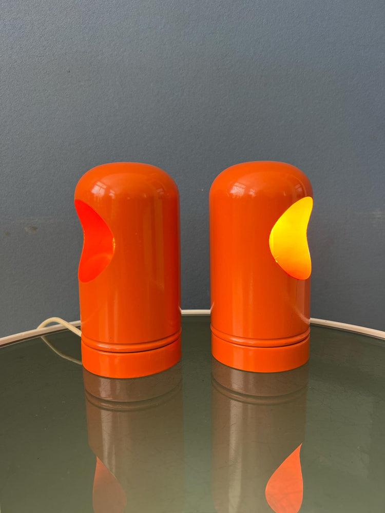 Set (2) of Vintage Orange Table Lamps in Selene Lightolier Style