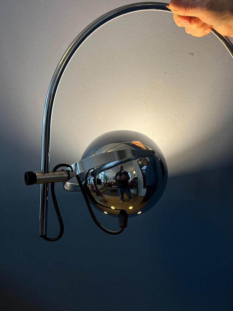 Chrome Herda Eyeball Space Age Arc Wall Lamp
