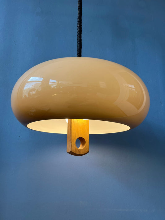 Vintage Temde Space Age UFO Pendant Lamp - Beige Acrylic Glass Light Fixture