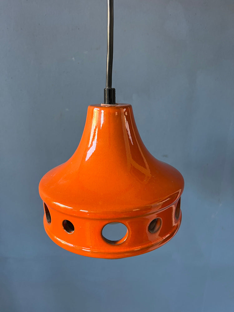 Small Orange West Germany Ceramic Pendant Lamp