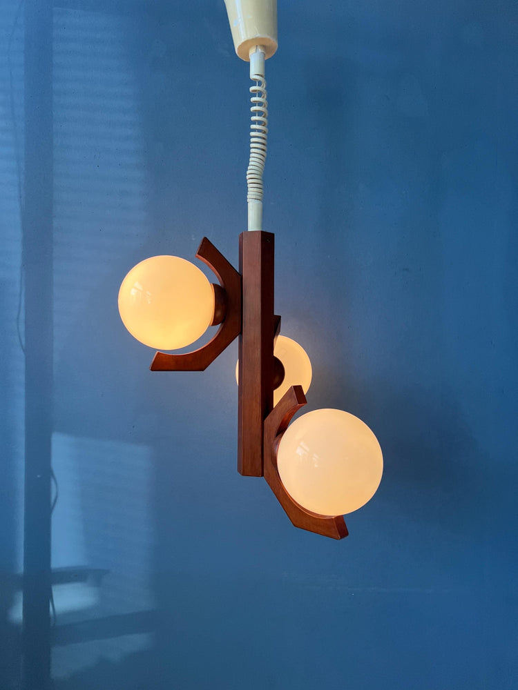 Brown Mid Century Bony Pendant Lamp with Opaline Glass Shades
