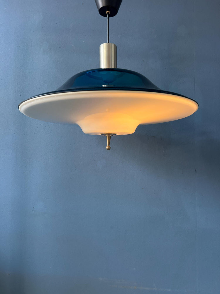 Blue UFO Flying Saucer Space Age Pendant Lamp