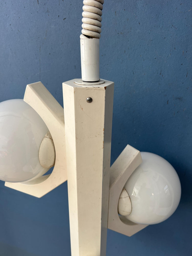 Mid Century White Bony Design Pendant Lamp with Opaline Glass Shades