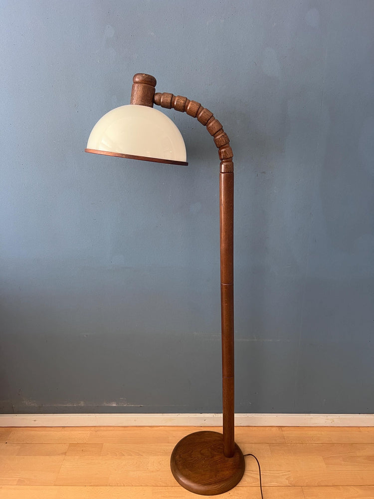 Mid Century Brown Wooden Steinhauer Floor Lamp with Acrylic Glass Shade