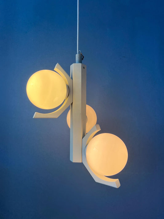 Mid Century Gray Bony Design Pendant Lamp with Opaline Glass Shades