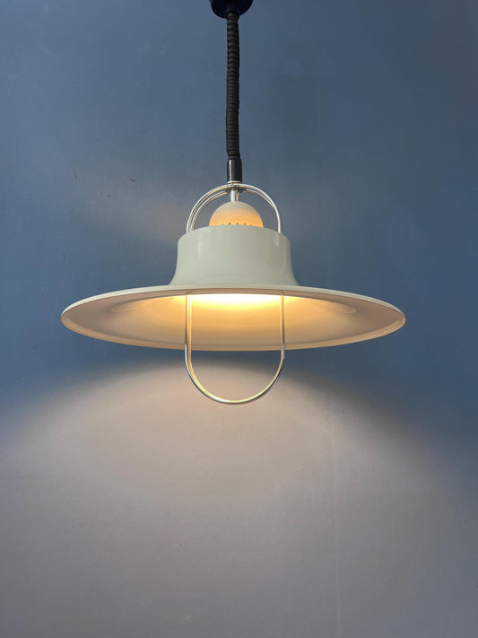 Vintage Dijkstra Pendant Lamp White & Chrome - Mid Century Modern Light Fixture