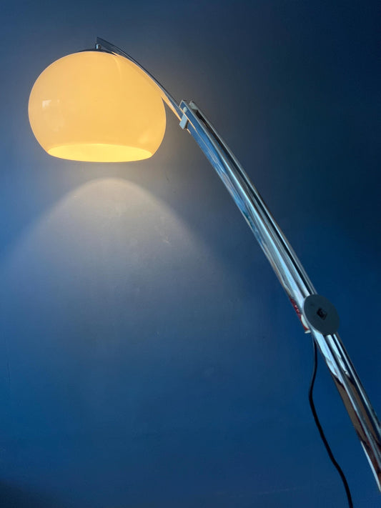 Italian Mid Century Goffredo Reggiani Arc Floor Lamp with White Plexiglass Shade