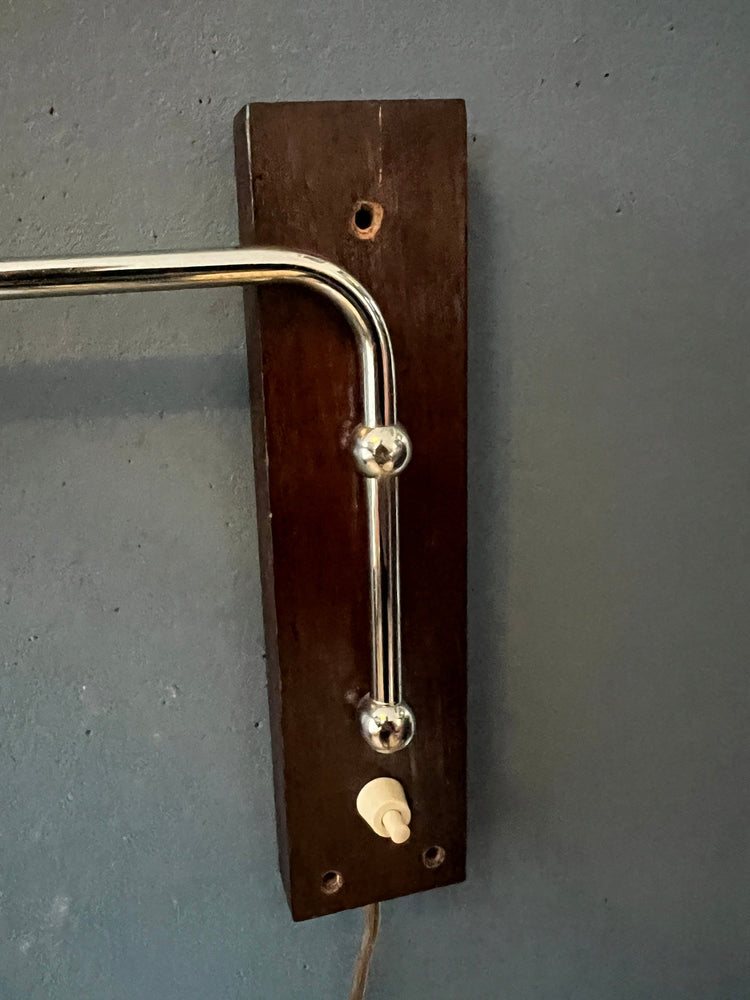 Wood Mid Century Swing Arm with Flower Patterned Shade