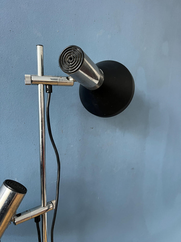 Vintage Black Mid Century Floor Lamp with Two Aluminum Spots