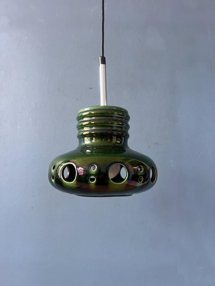 Mid Century Green Ceramic Pendant Light - West Germany Hanging Lamp