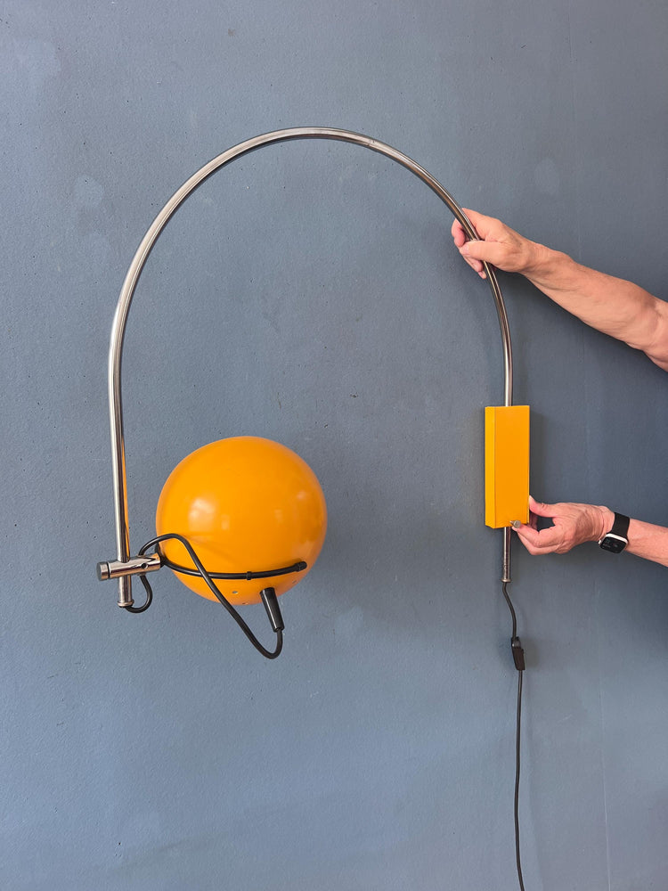 Vintage Yellow Herda Mid Century Arc Eyeball Wall Lamp