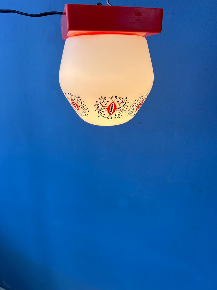 Vintage Opaline Glass Thabur Ceiling Lamp with Orange Ceiling Cap