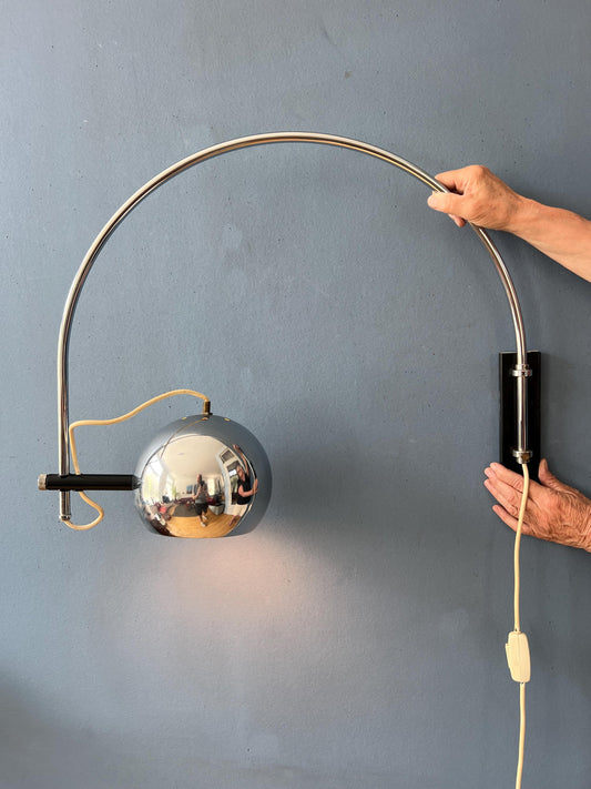 Chrome Eyeball Space Age Arc Wall Lamp by Herda