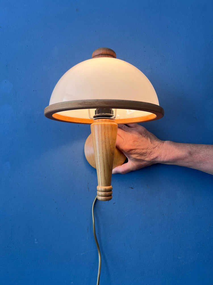 Vintage Steinhauer Wall Lamp Mid Century Adjustable Wooden Arm Plexiglass Light