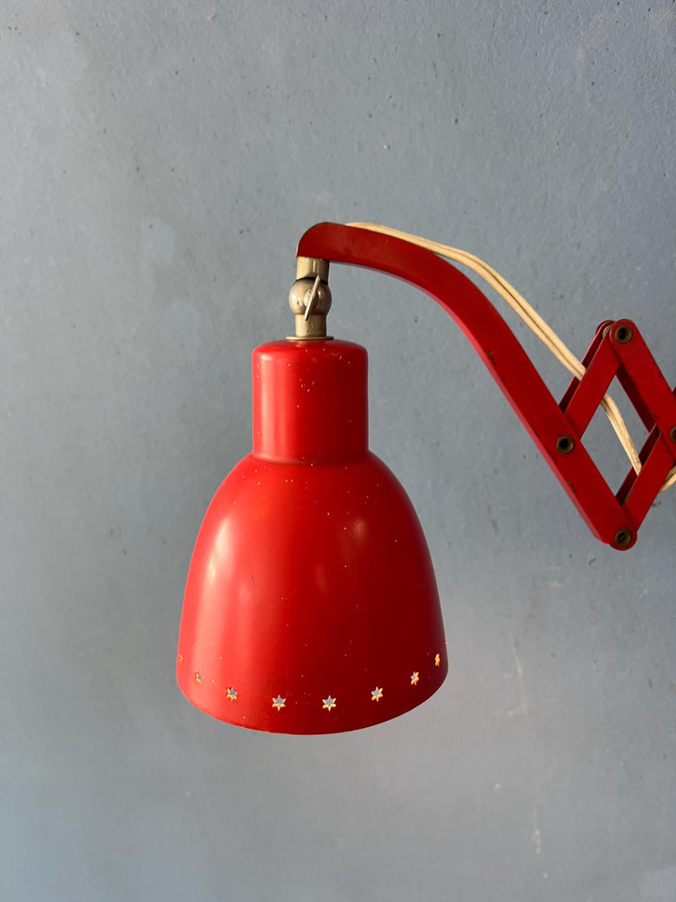 Mid Century Red Hala Vintage Scissor Wall Lamp