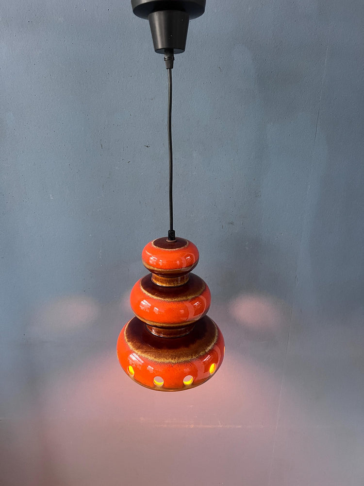 Red Ceramic Pendant Lamp - West Germany Hanging Lamp