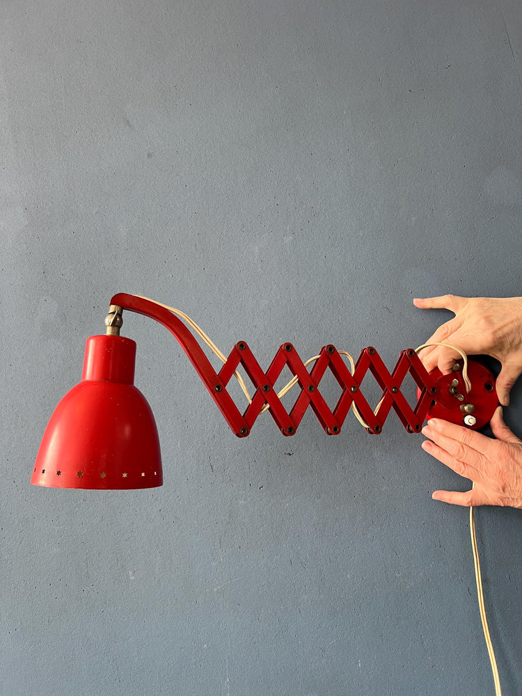 Mid Century Red Hala Vintage Scissor Wall Lamp