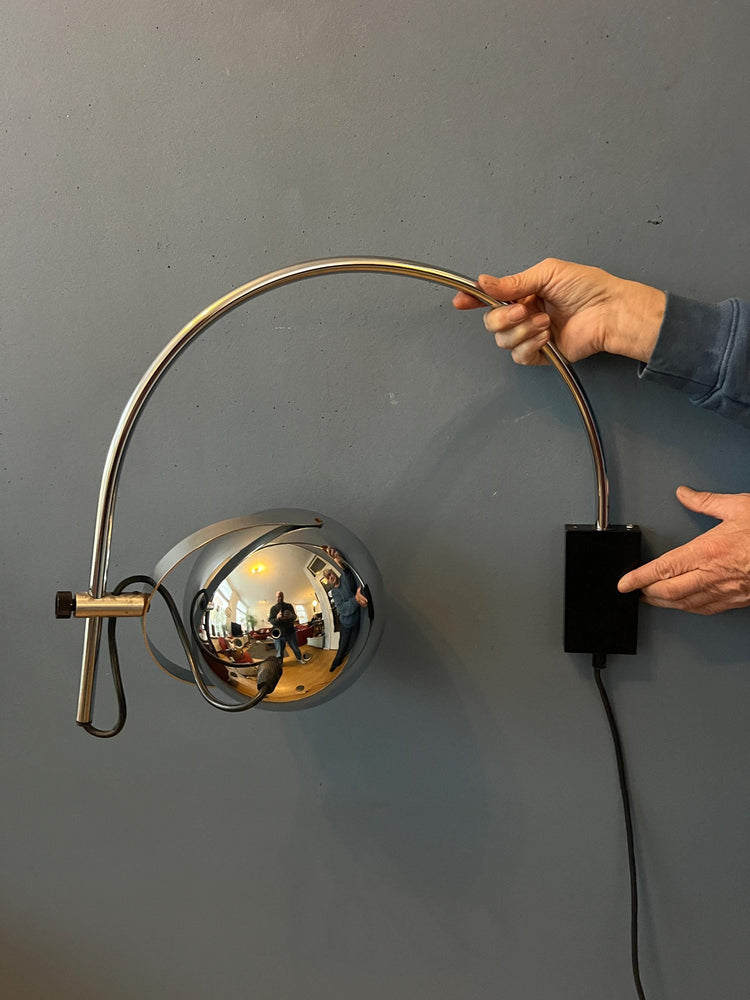 Chrome Herda Eyeball Space Age Arc Wall Lamp