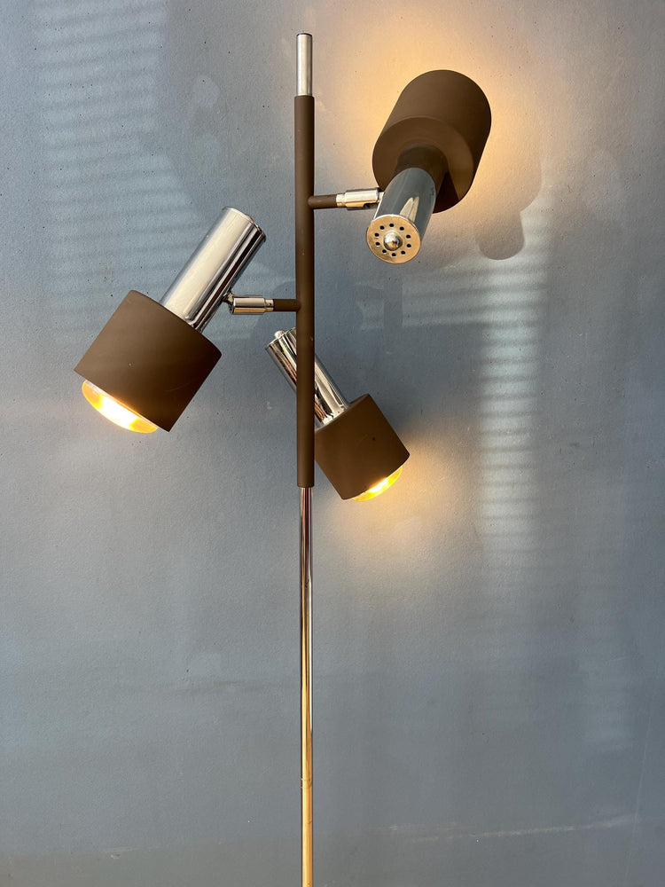 Vintage Brown and Chrome Dijkstra Space Age Floor Lamp