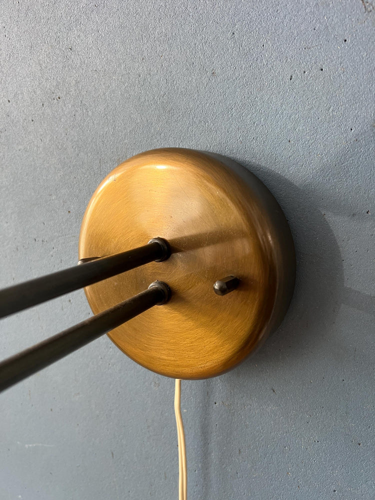 Brass Swivel Arm Mid Century Wall Lamp with Beige Pleated Shade