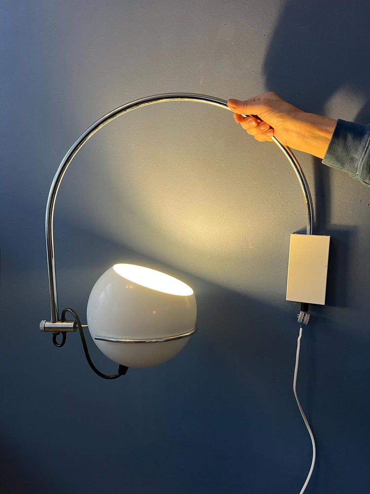 White Vintage Space Age Arc Wall Lamp by GEPO