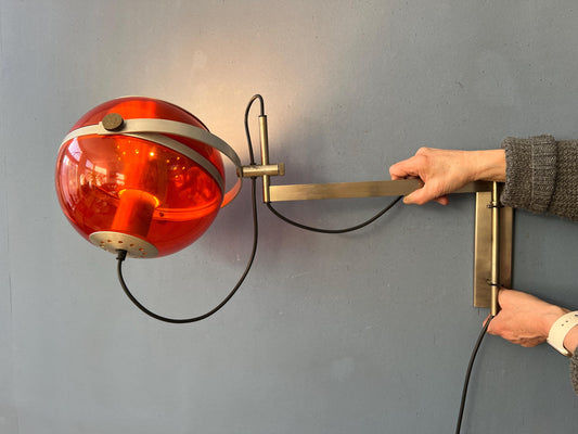 Vintage Orange Dijkstra Globe Space Age Wall Lamp