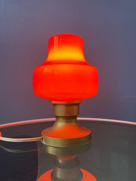 Small Mid Century Orange Glass Table Lamp
