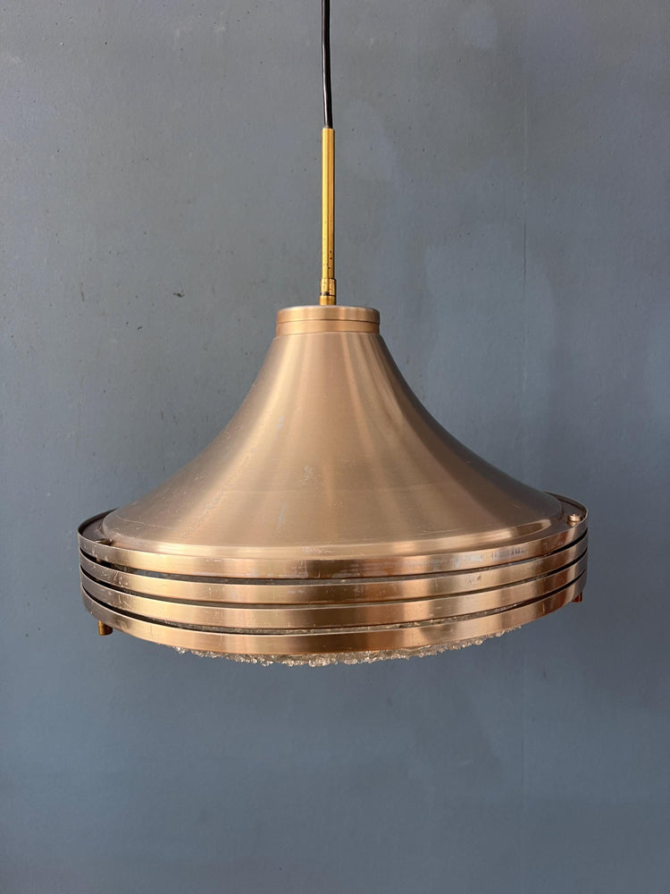 Mid Century Brushed Aluminium Crystal Glass Pendant Light