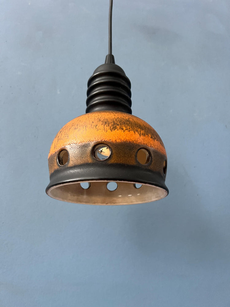 Brown Mid Century West Germany Ceramic Pendant Lamp