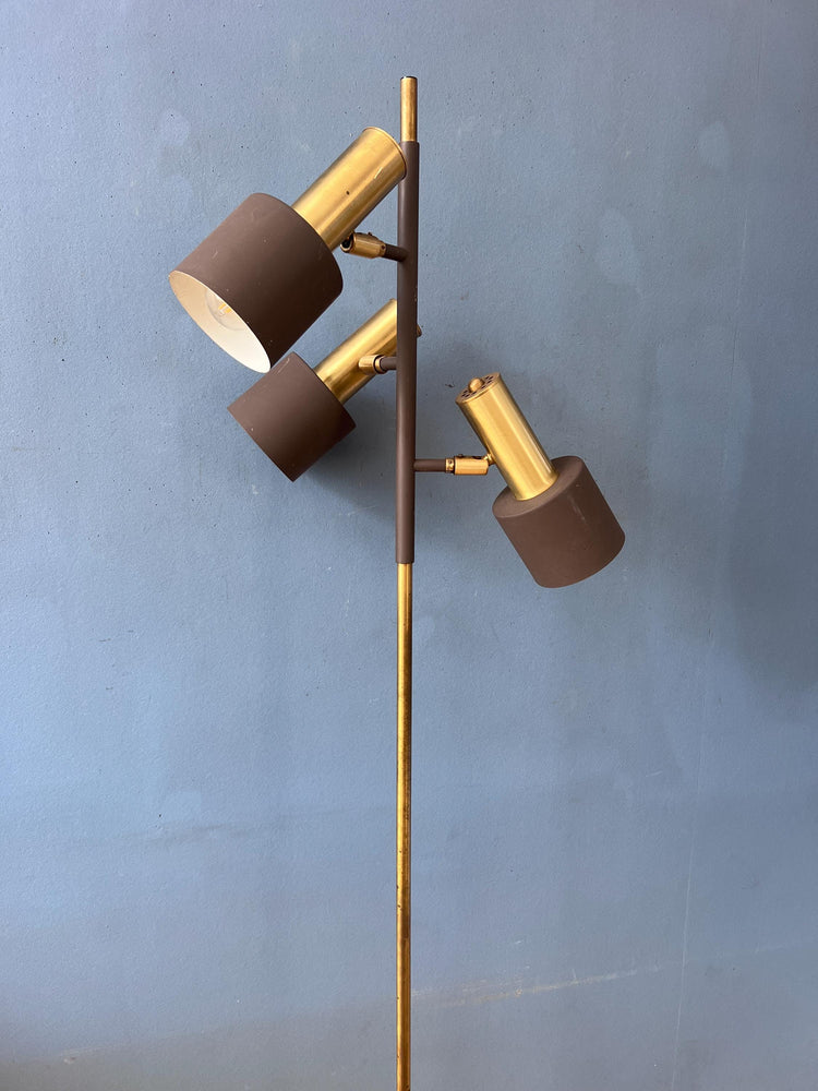 Vintage Brown Metal Dijkstra Brass Space Age Floor Lamp