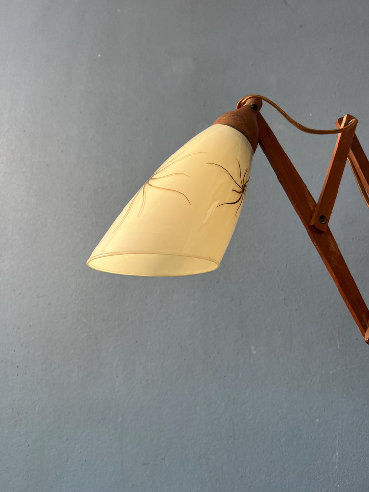 Mid Century Teak Wood Danish Wall Lamp with Glass Shade