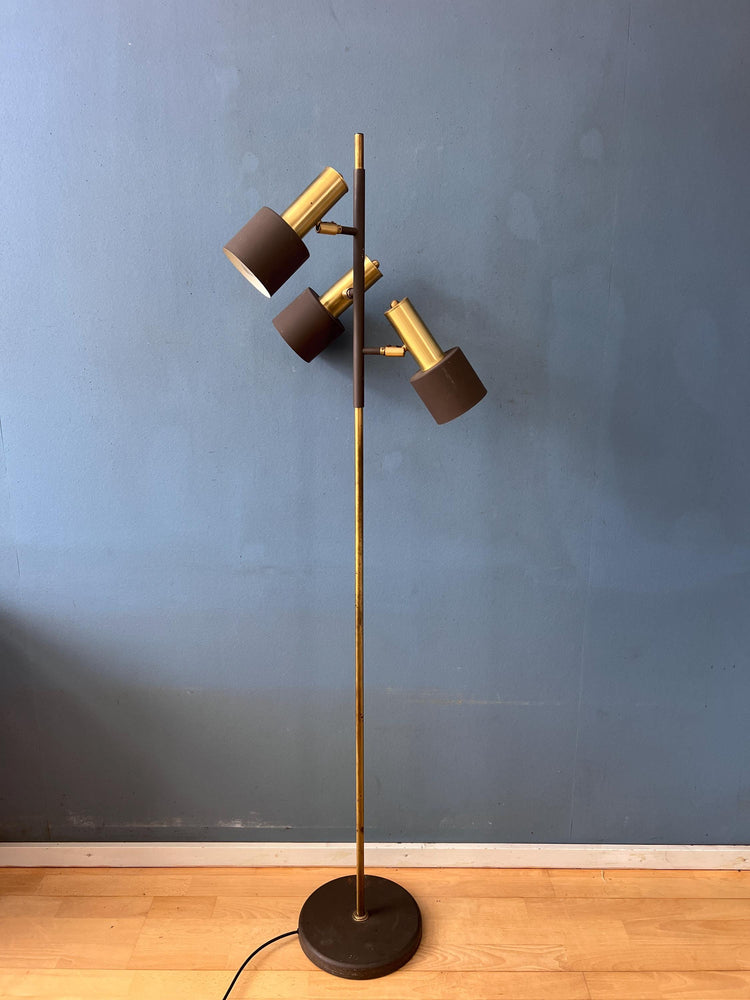 Vintage Brown Metal Dijkstra Brass Space Age Floor Lamp