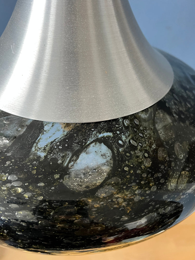 Mid Century Doria Leuchten Black Glass Pendant Lamp - Space Age Hanging Lamp - 70s Glass Light Fixture