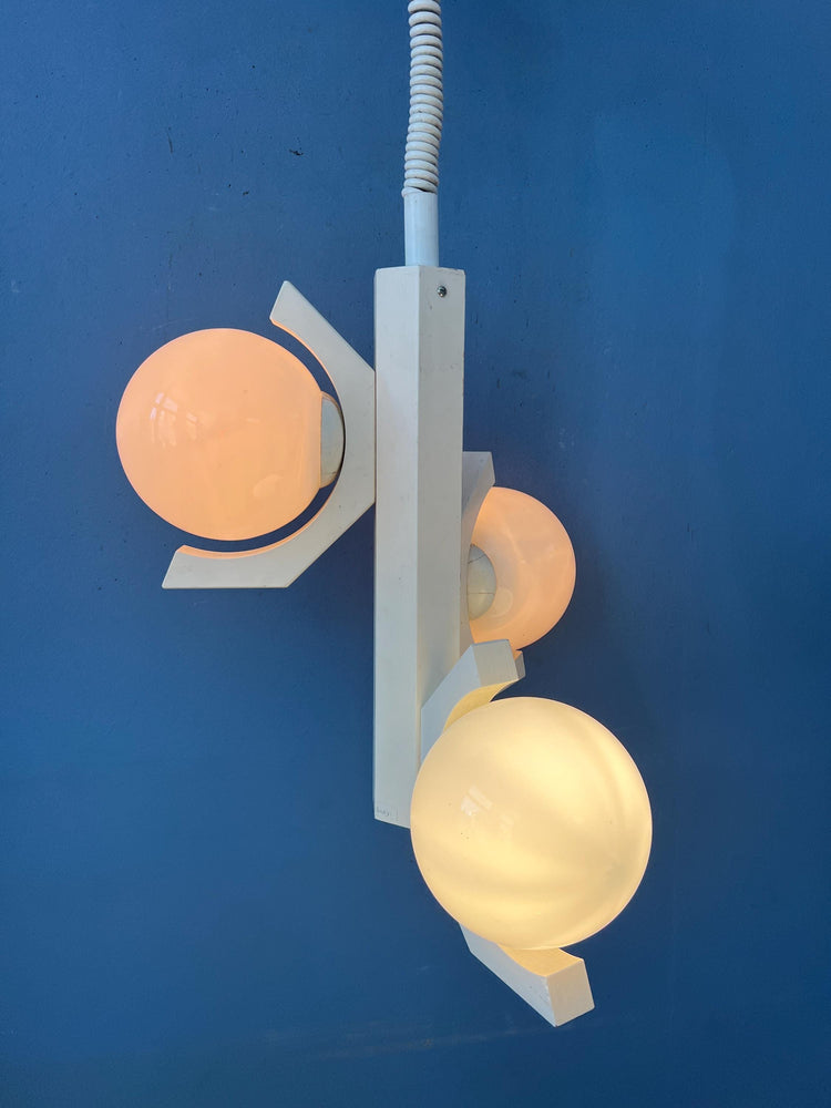 Mid Century White Bony Design Pendant Lamp with Opaline Glass Shades