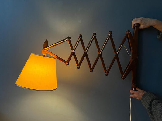 Mid Century Danish Teak Wood Scissor Wall Lamp