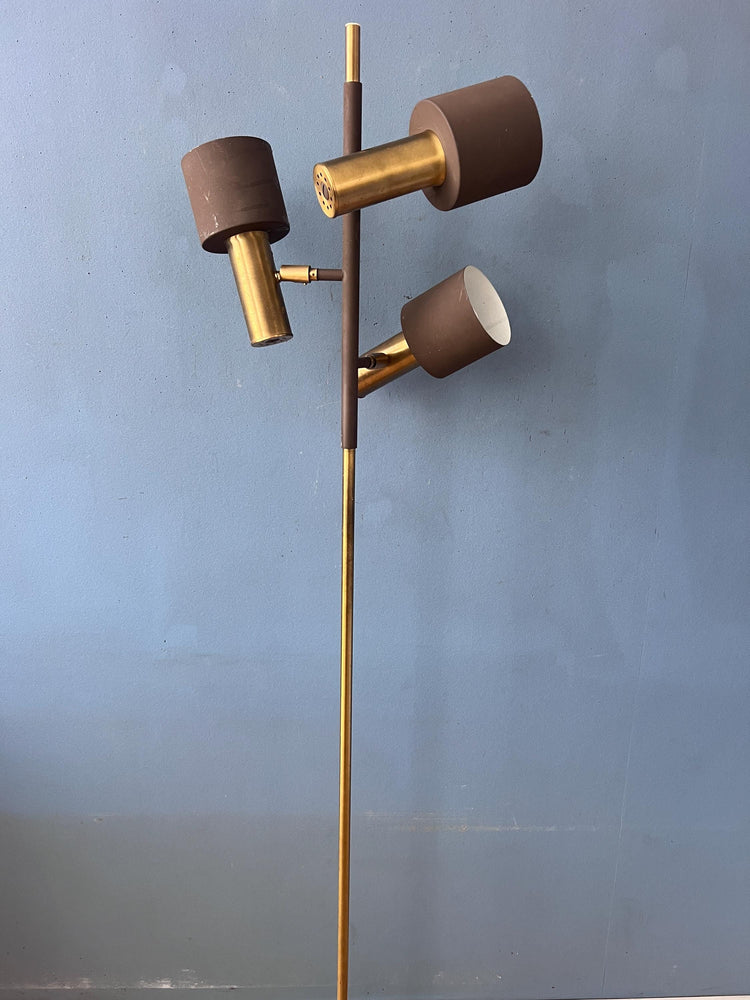 Vintage Dijkstra Space Age Floor Lamp, Brown and Chrome Floor Light