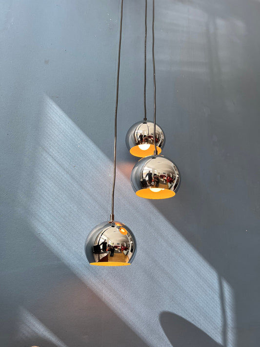 Chrome Mid Century Space Age Eyeball Cascade Pendant Lamp