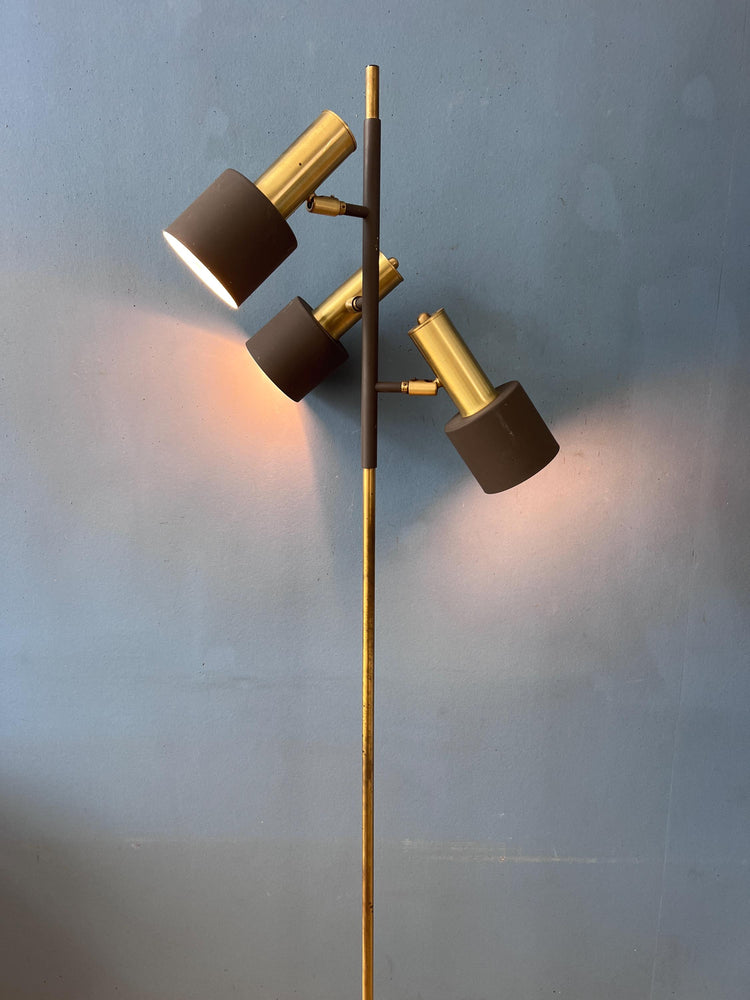 Vintage Brown Metal Dijkstra Brass Space Age Floor Lamp