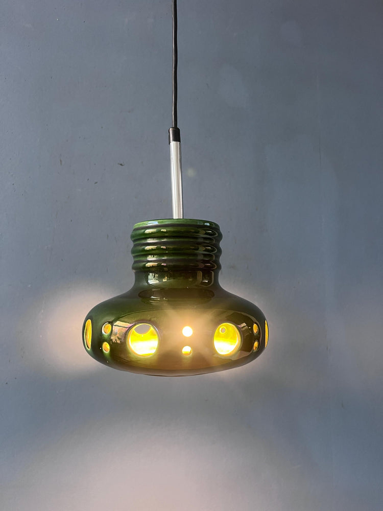 Mid Century Green Ceramic Pendant Light - West Germany Hanging Lamp