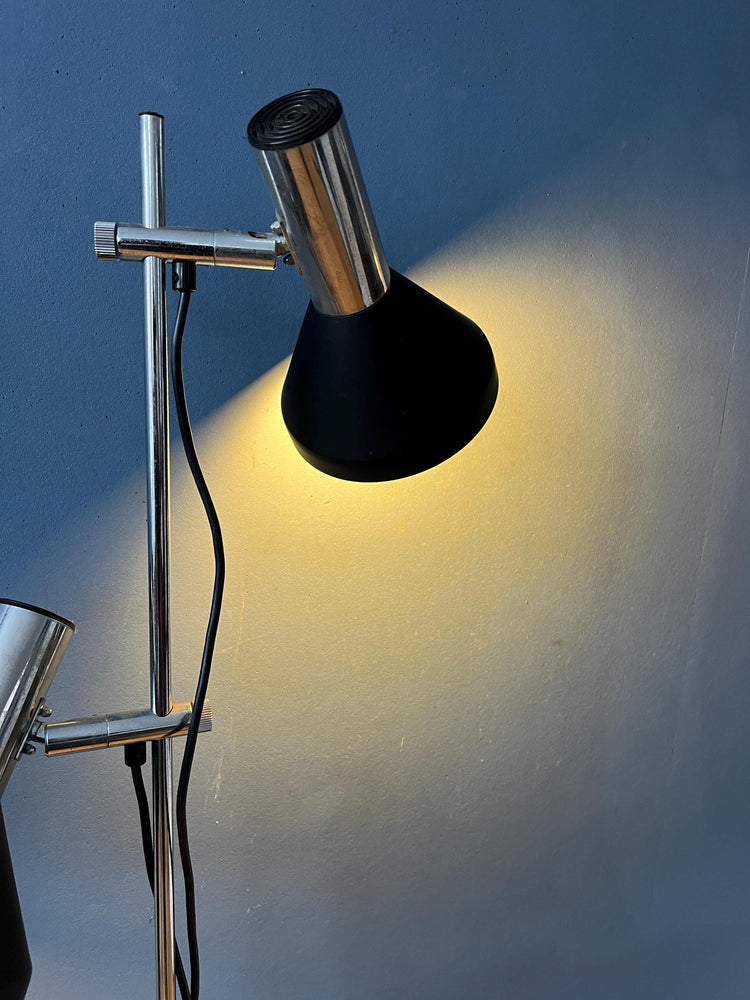 Vintage Black Mid Century Floor Lamp with Two Aluminum Spots