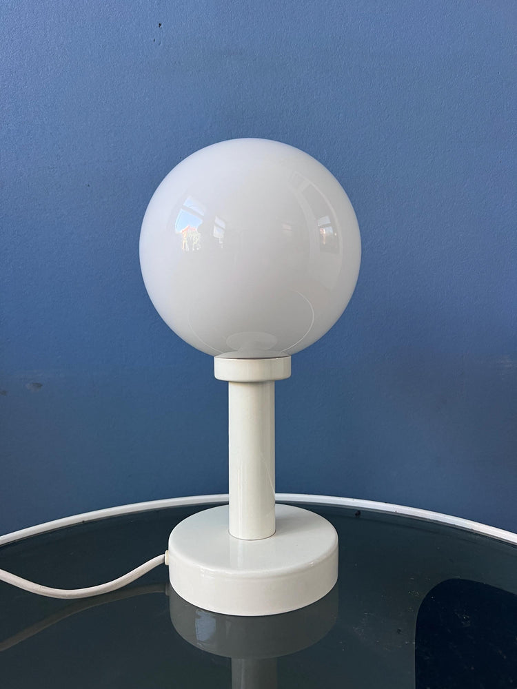 Vintage White Space Age Opaline Glass Table Lamp | Mid Century Light