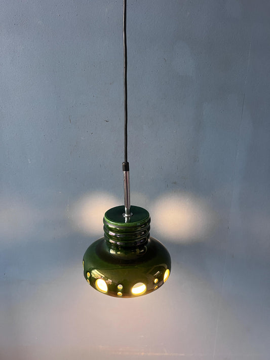 Mid Century Green Ceramic Pendant Light - West Germany Hanging Lamp