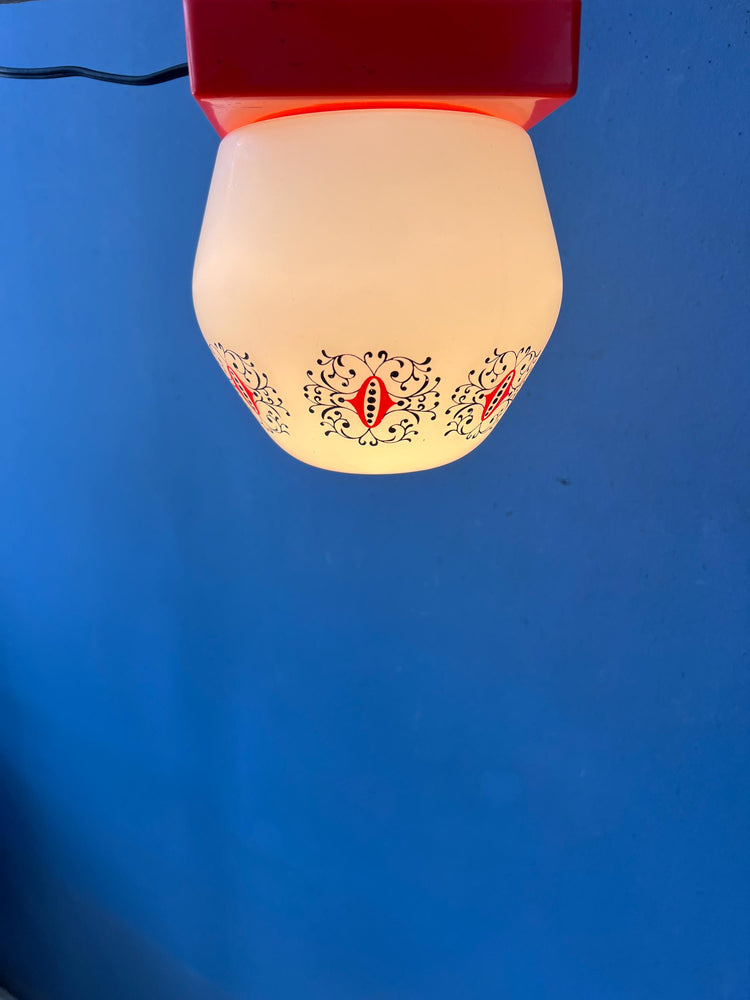 Vintage Opaline Glass Thabur Ceiling Lamp with Orange Ceiling Cap