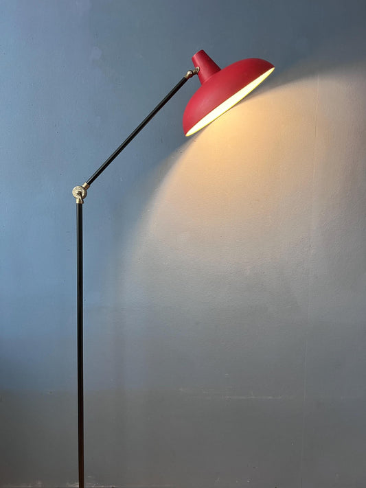 Vintage Red Anvia Floor Lamp by J.J.M. Hoogervorst, Adjustable Metal Lamp