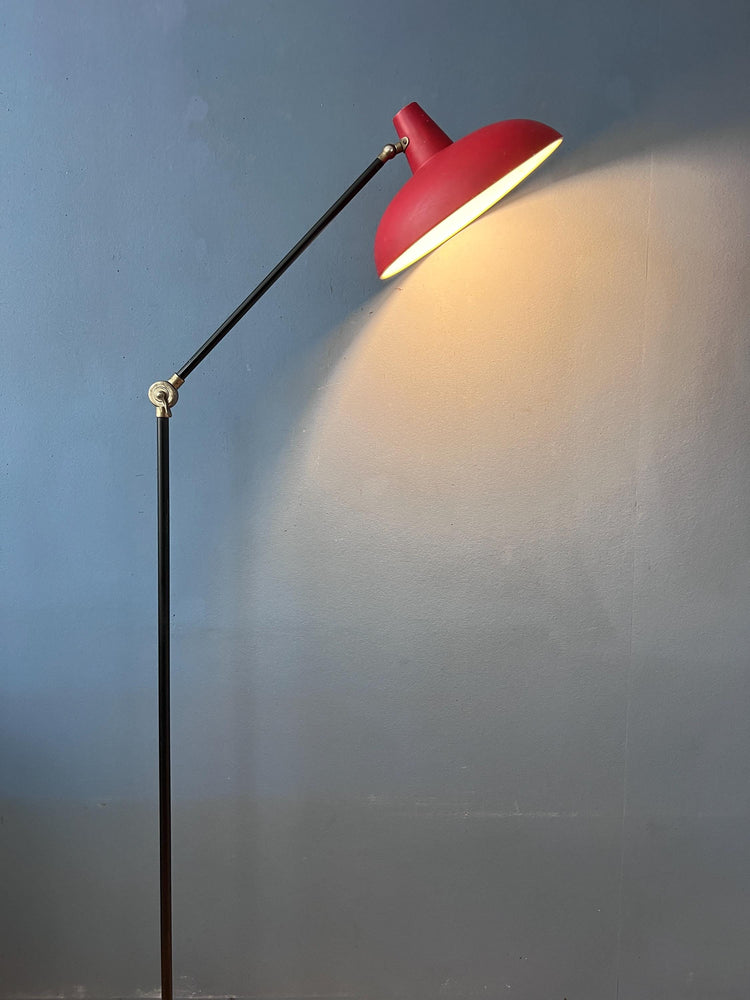 Vintage Red Anvia Floor Lamp by J.J.M. Hoogervorst, Adjustable Metal Lamp