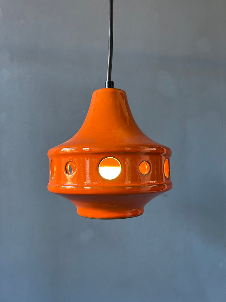 Small Orange West Germany Ceramic Pendant Lamp
