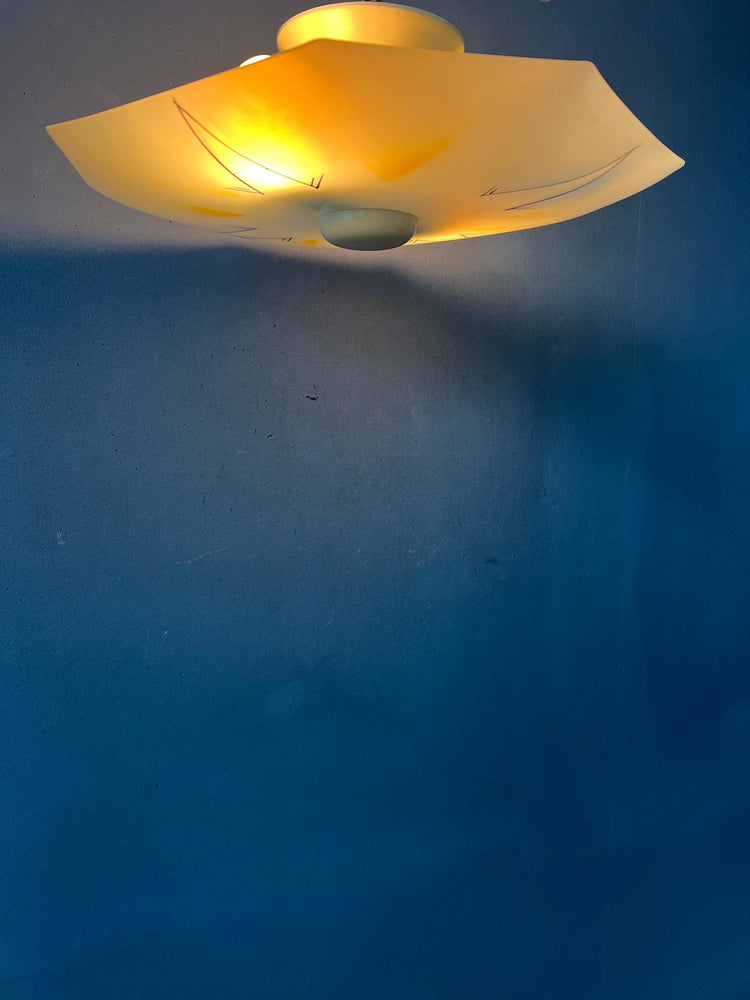 Vintage Mid Century Flush Mount Glass Ceiling Lamp